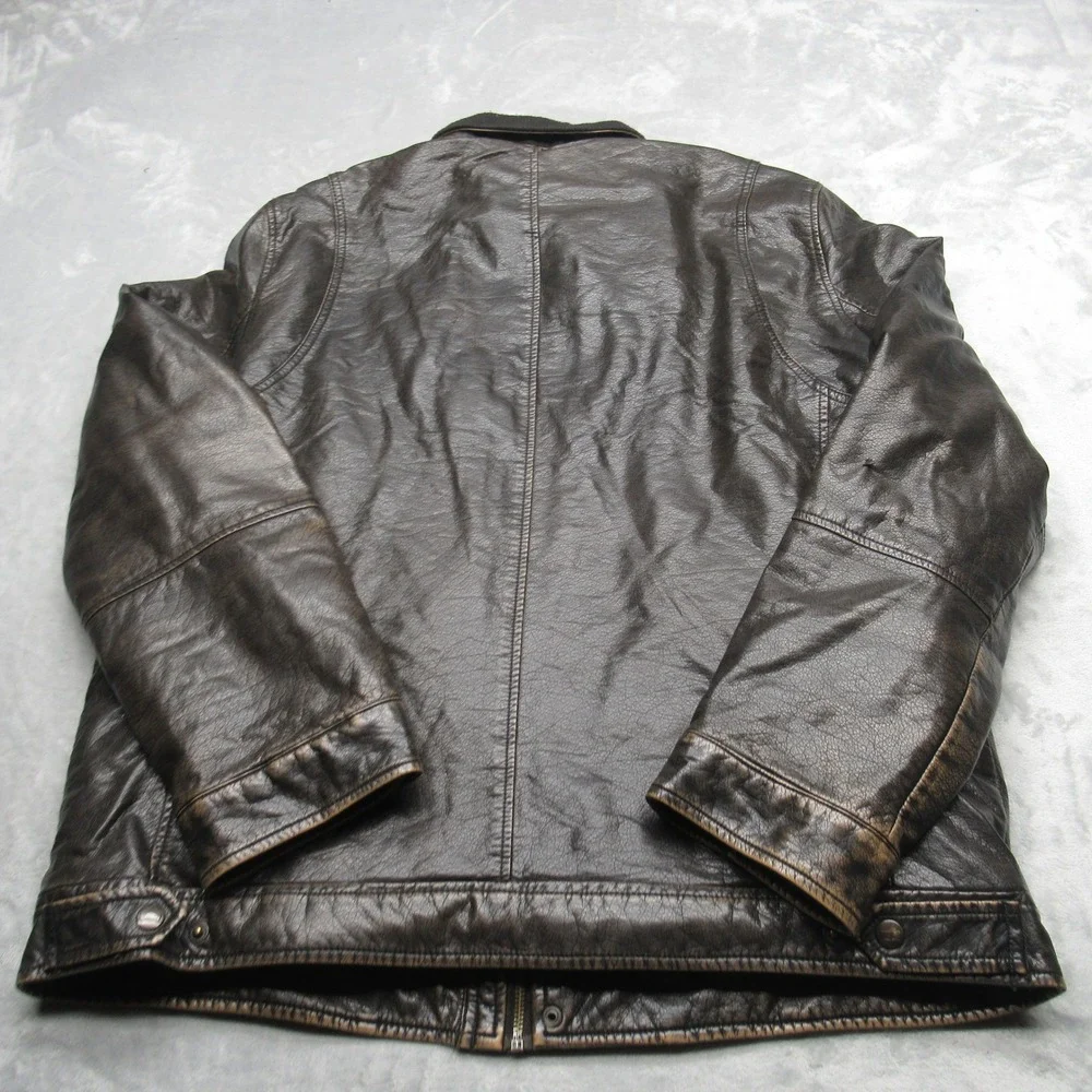 Levis Faux Leather Jacket Mens Large‎ Brown Sherpa Fleece Lined Full Zip Trucker - Picture 3 of 16